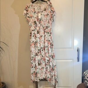 American Rag Floral High Low Dress - White and Pink XL